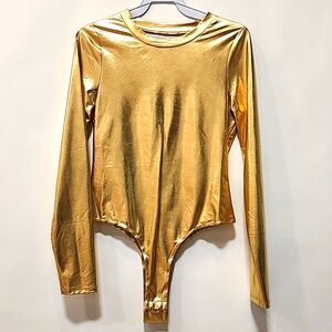 Metallic crew neck bodysuit